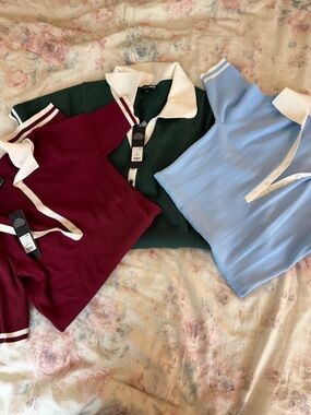 Fashion Nova Polo Crop Tops in Burgundy, Forest Green & Light Blue
